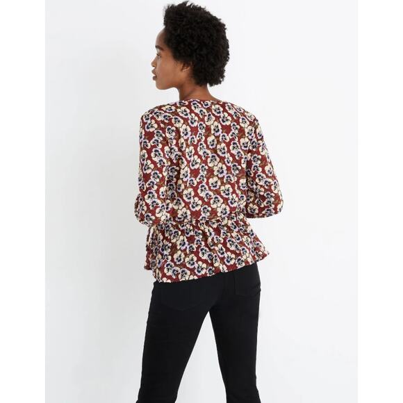 Madewell Drawstring Ruffle Hem Top in Viola Floral - Picture 2 of 10